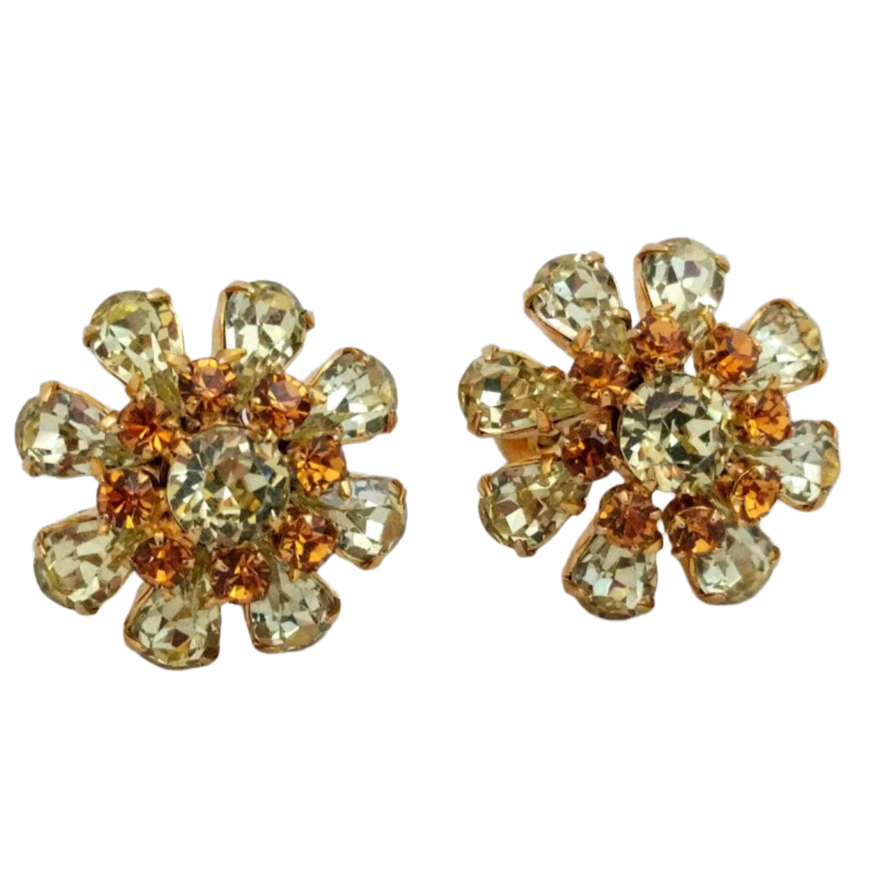 Vintage BYER BROS amber glass screw back earrings