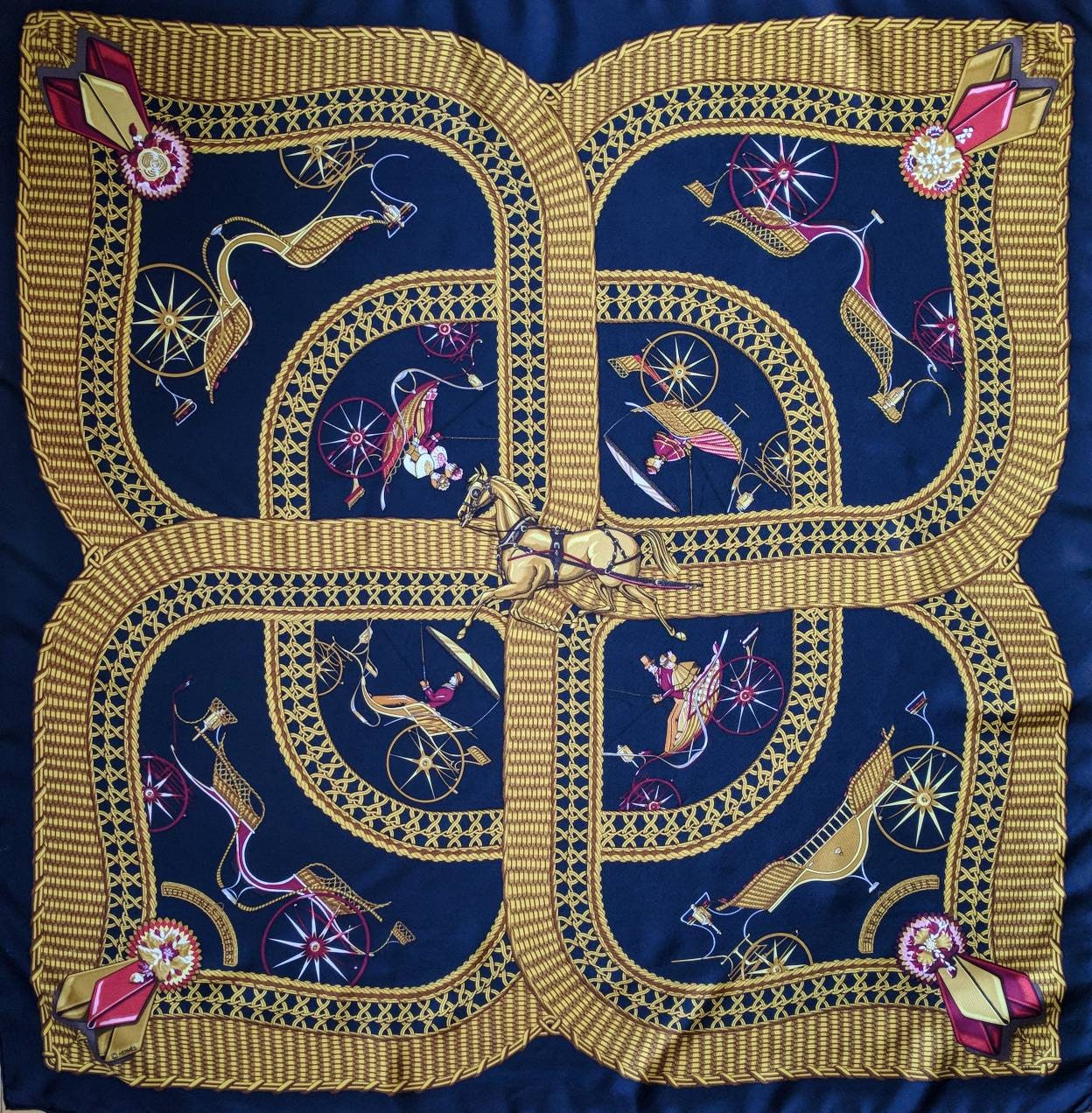 Scarf Silk Hermes scarf VOITURES PANIERS J.A. Badie Hermes Silk Scarf Made in France Hermes square scarf