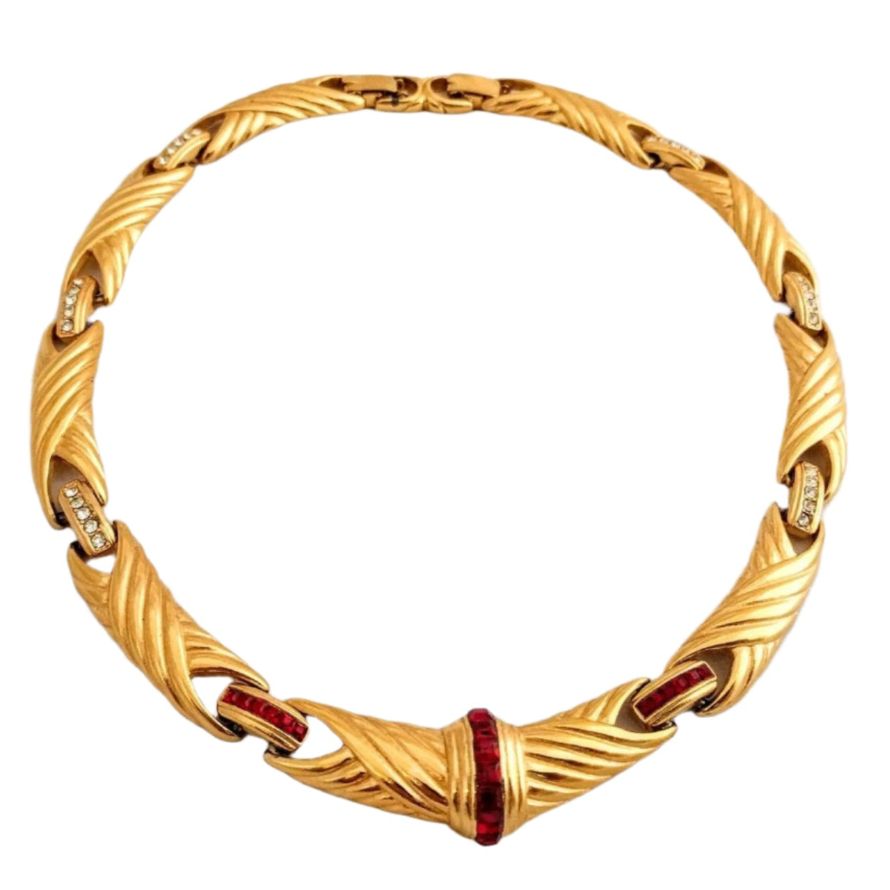 Rare Vintage Eisenberg Gold-Plated Necklace – Jewel Accented, Braided Pattern, Signed, 1940s Designer Necklace