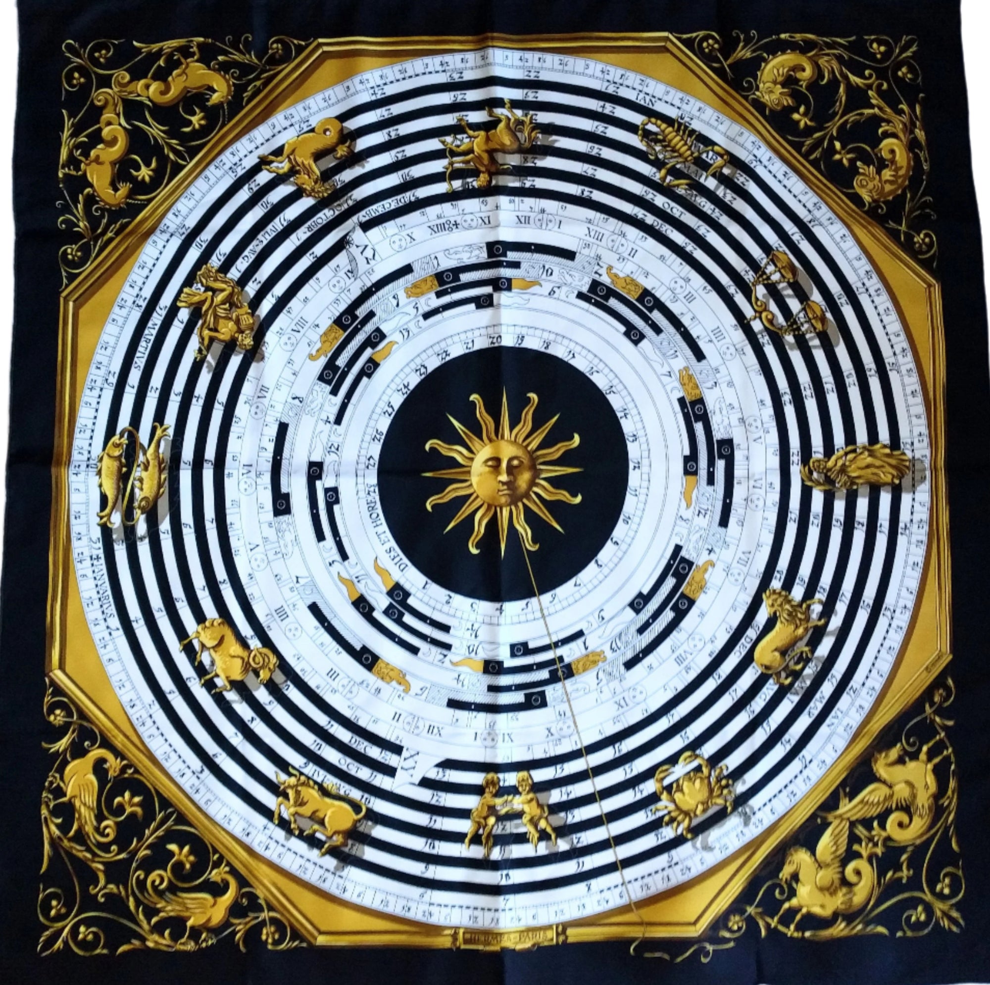 Hermes scarf DIES ET HORE Françoise Façonnet hermes scarf silk square scarf collectible Hermes Astrology scarf Rare Made in France vintage