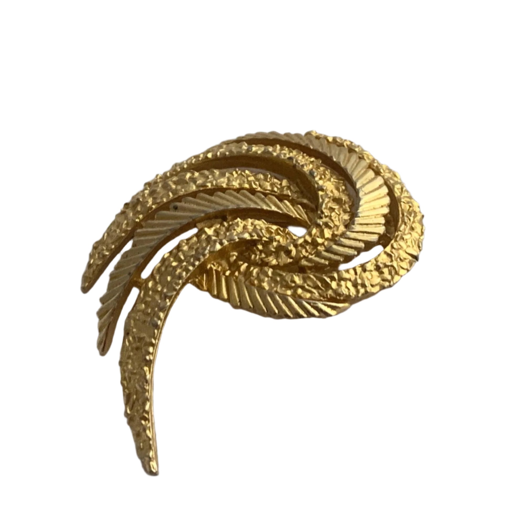 Gold leaf vintage brooch, burnished finish, textured wing pin, versatile statement piece