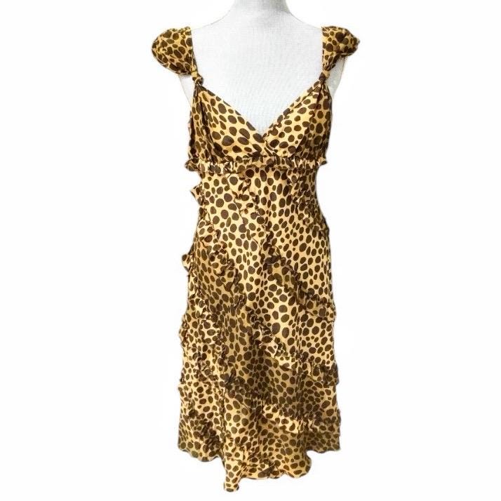 Moschino Cheap and Chic silk leopard print dress, V-neck, fitted waist, size 10