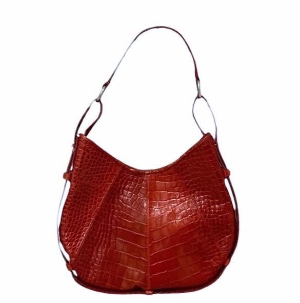 Falor brick orange red leather shoulder bag, Italian-made with adjustable strap