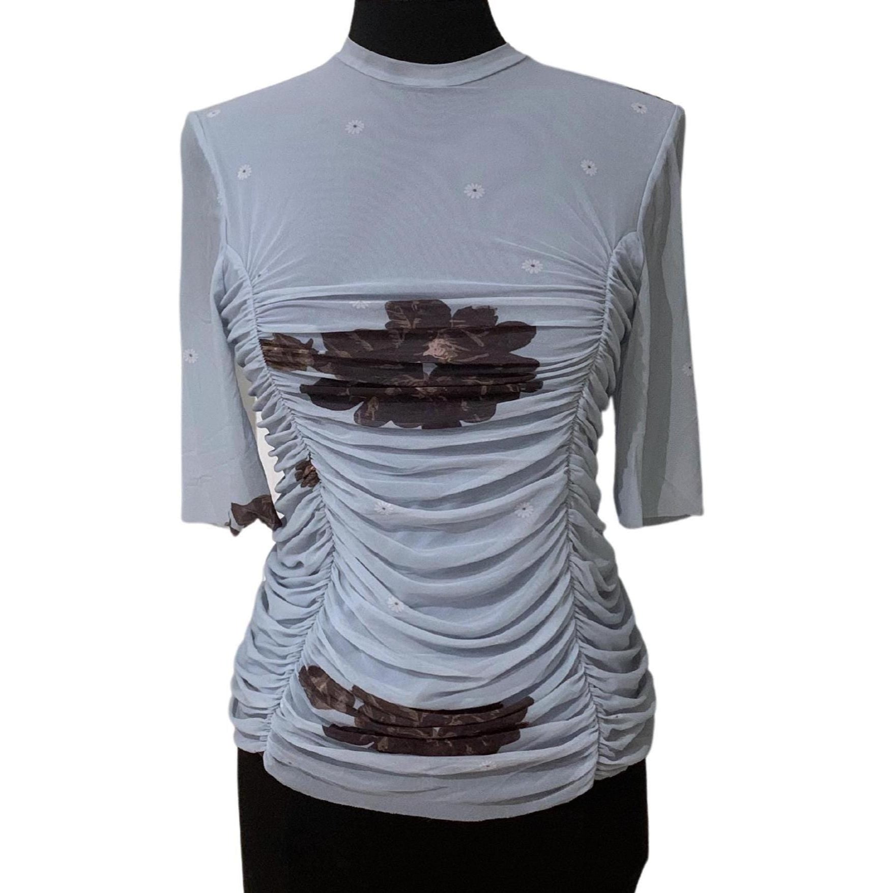 GANNI ruched short-sleeve dress, EU 40 (US 8/10), sustainable Danish fashion