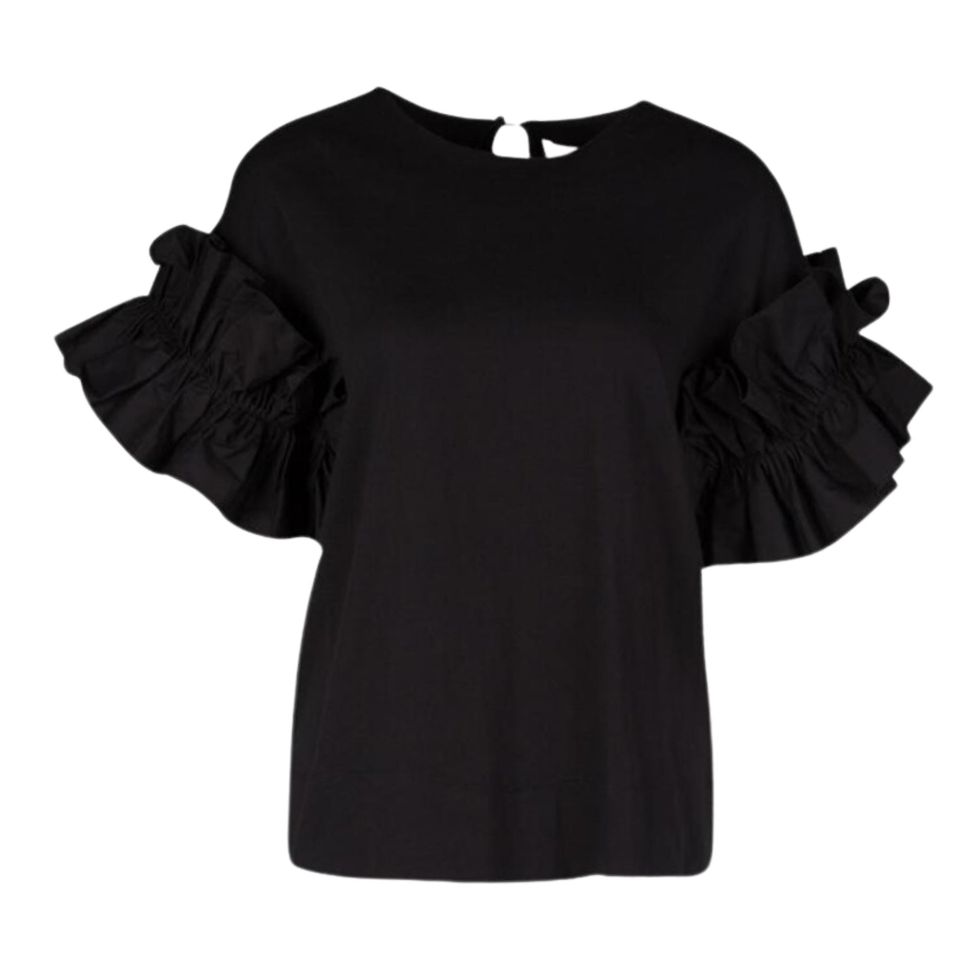 Victoria Victoria Beckham black ruffle sleeve T-shirt, soft cotton, relaxed fit