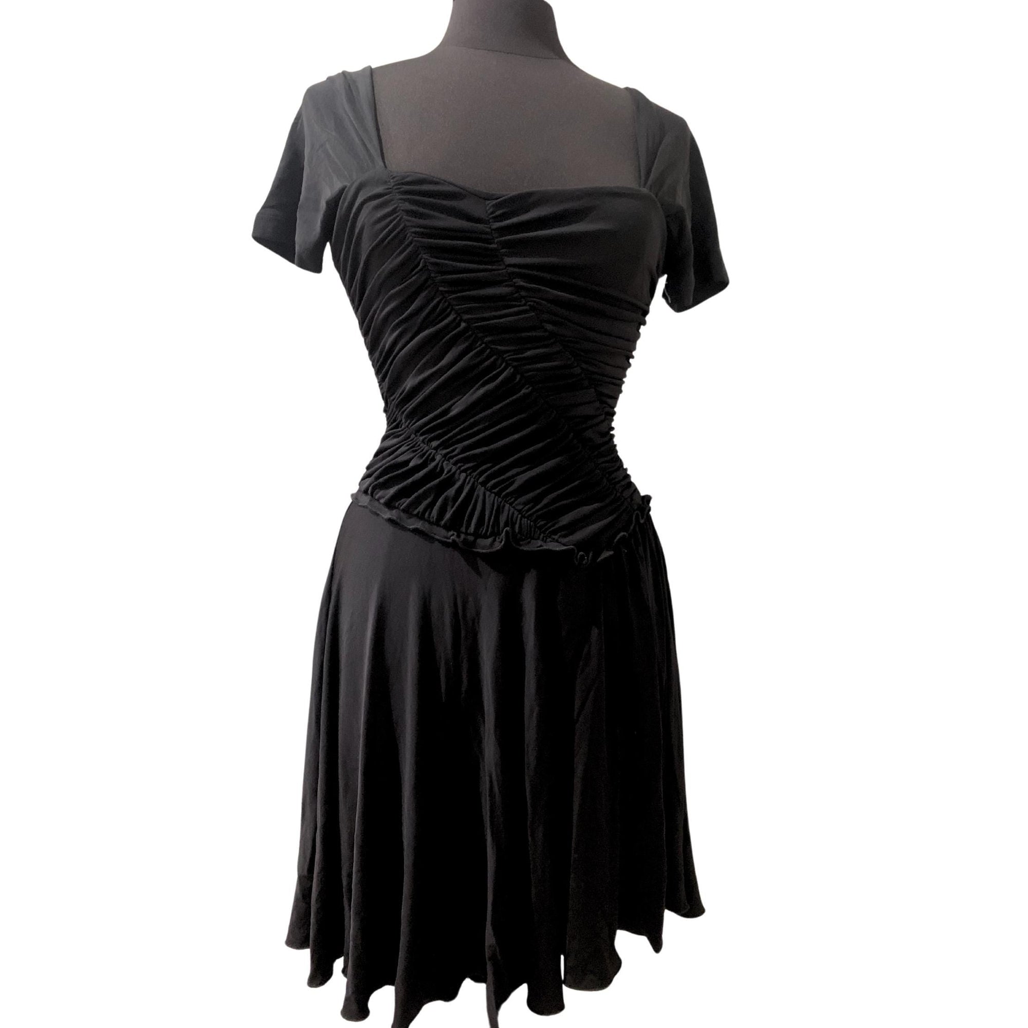 Sophisticated Versace black dress, diagonal rushing , fully lined, luxury craftsmanship
