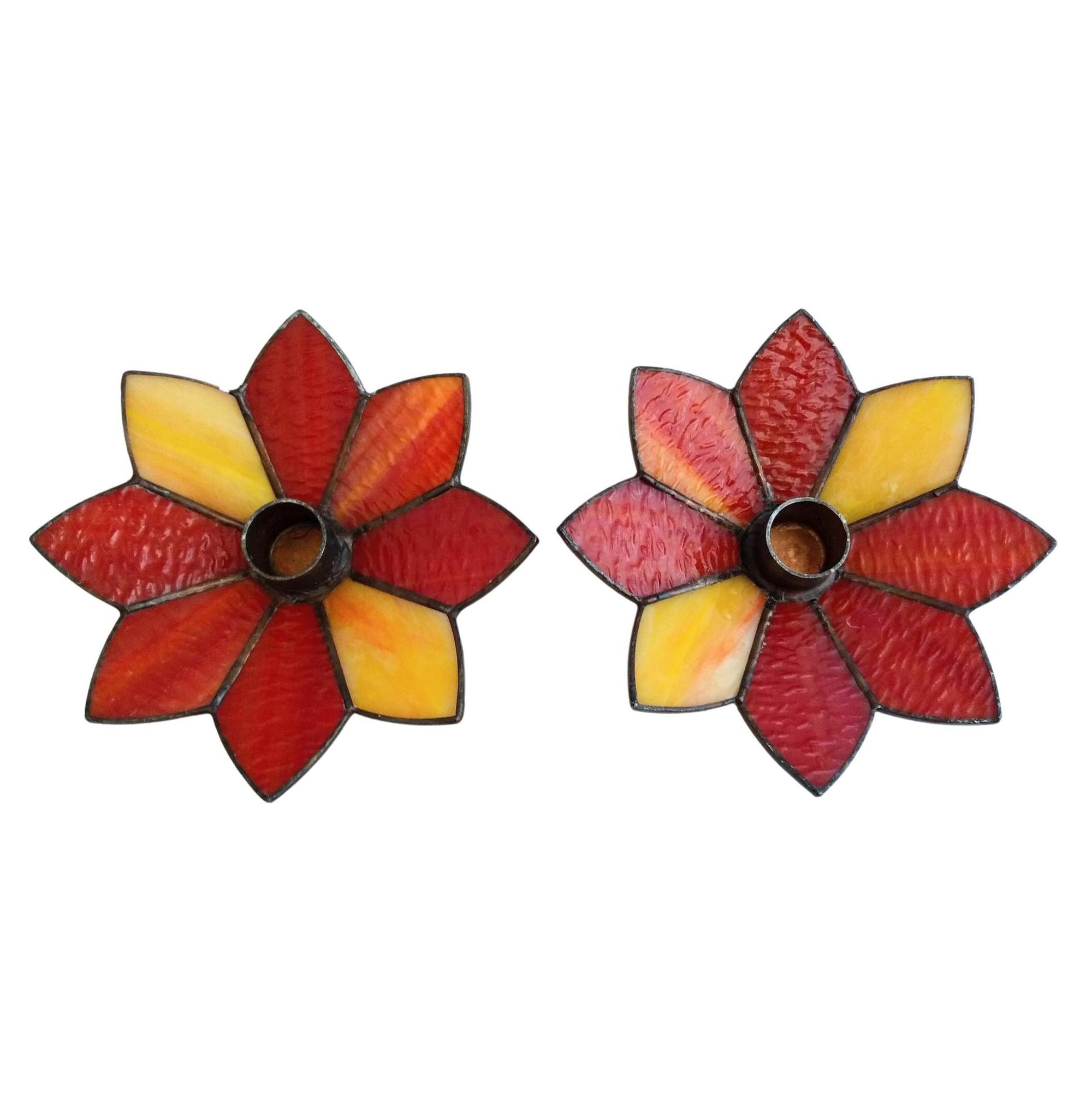 Candle Holders colored glass stained glass style candle holders Rare candle holder Vintage Mid-Century Flower Design candleholder