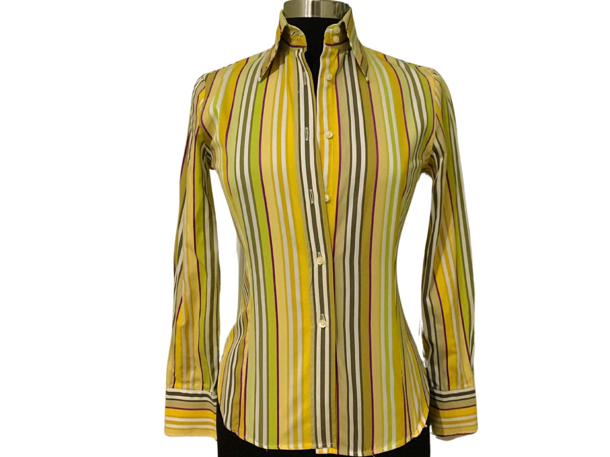 Elegant ETRO Milano designer shirt in yellow, lime, green, taupe, magenta