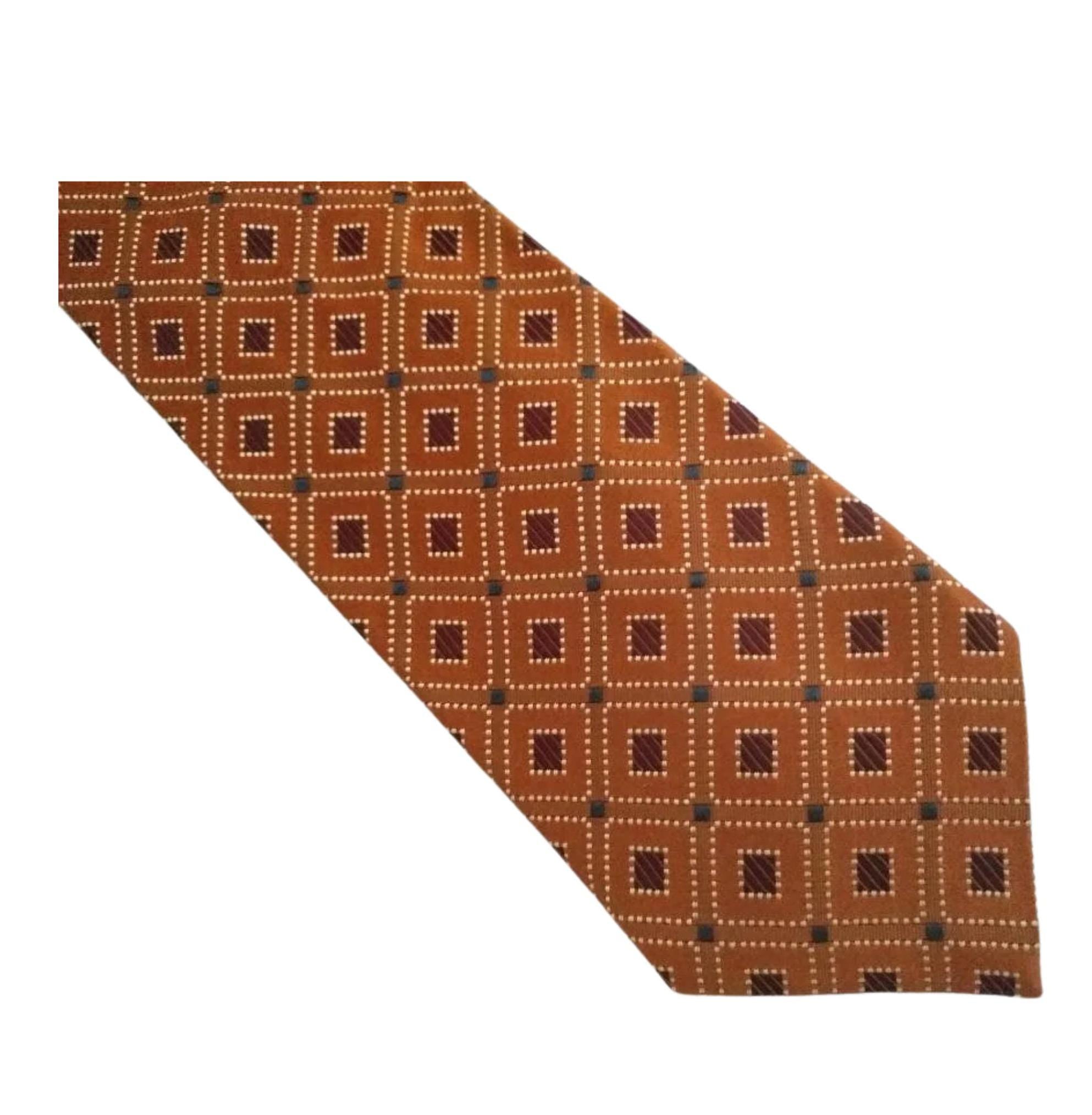 Ermenegildo Zegna Geometric Silk Tie – Orange and Burgundy, 4” Width, Made in Italy Ermenegildo Zegna Tie - 100% Silk - Made in Italy