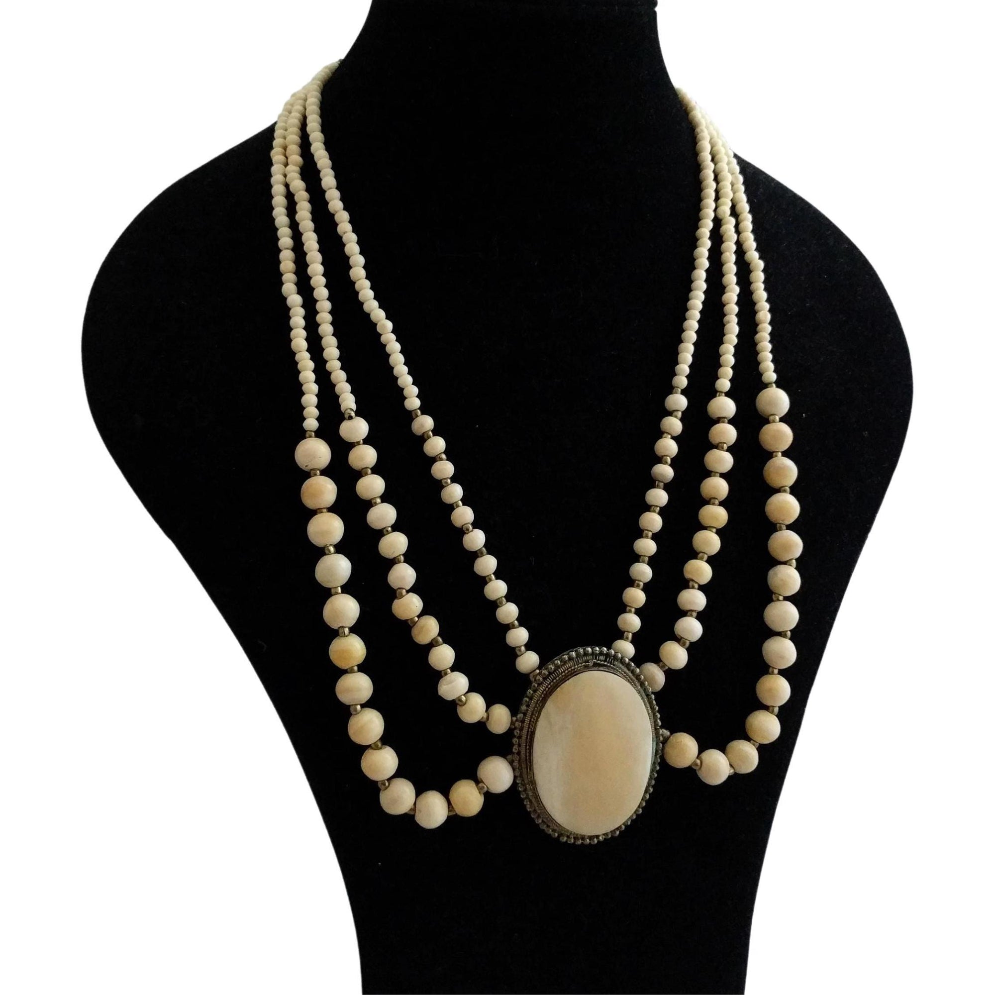 Vintage 1960s Three-Strand Boho Necklace – Multi-Strand Statement Necklace, Retro Layered Design, Bohemian Jewelry Vintage Beaded Necklace