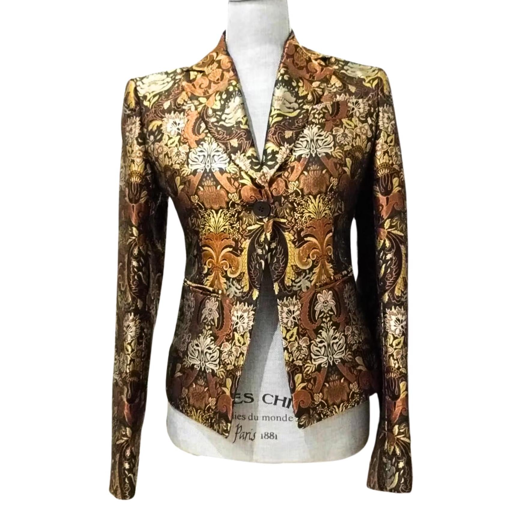 Richard Tyler Brocade Blazer – Rare Silk Gold Jacquard Blazer, Luxury Designer Blazer, Vintage Statement Piece