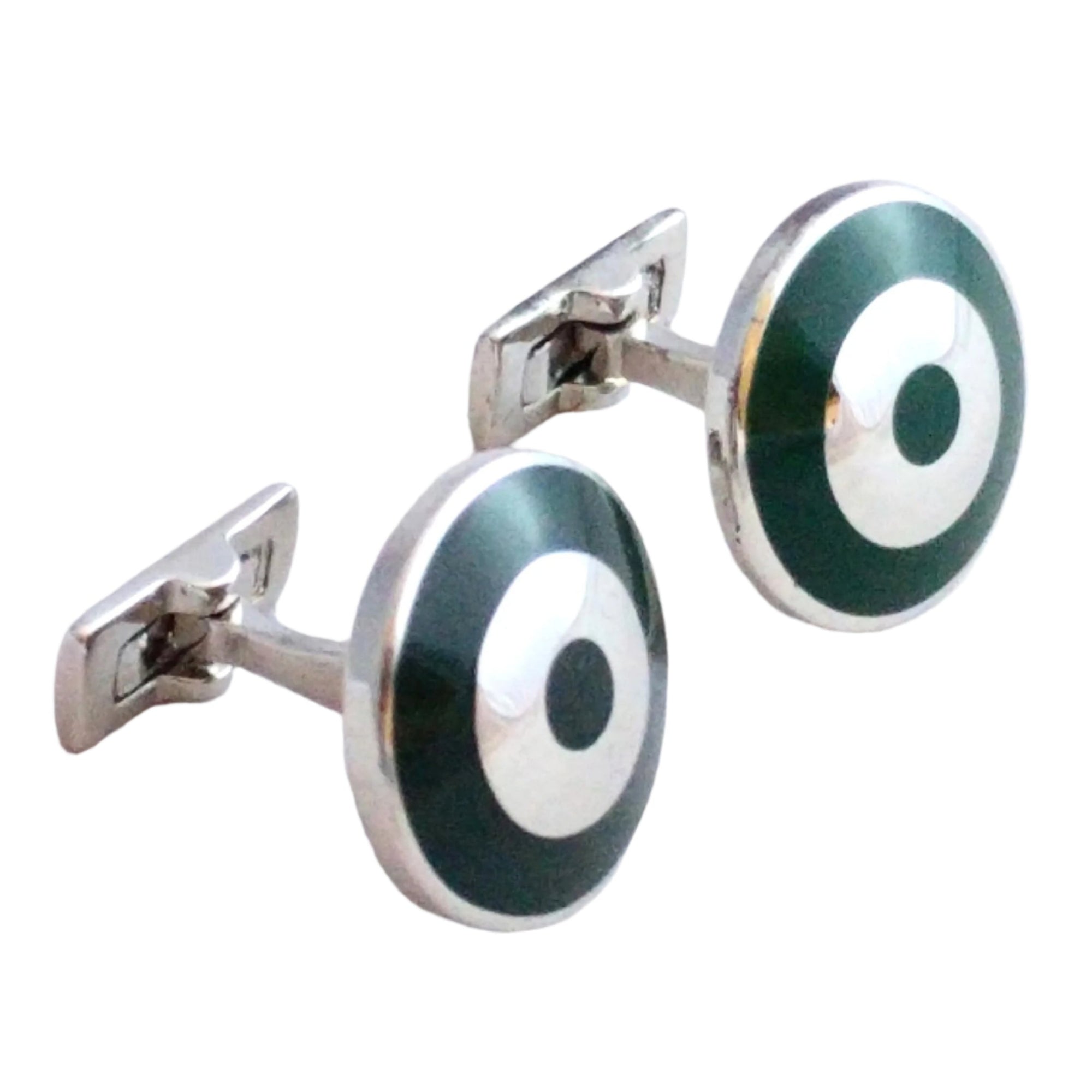 Skultuna 1607 Bomber cufflinks, green enamel and gold-plated brass, T-bar fastening