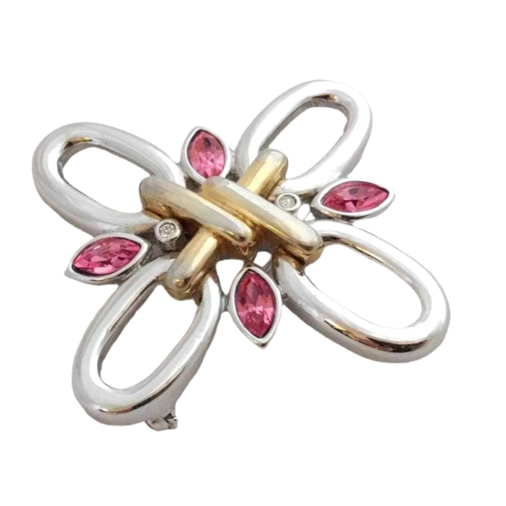 Vintage Courreges brooch, geometric design, 2-inch square with marquise crystals - Pink and clear marquise brooch