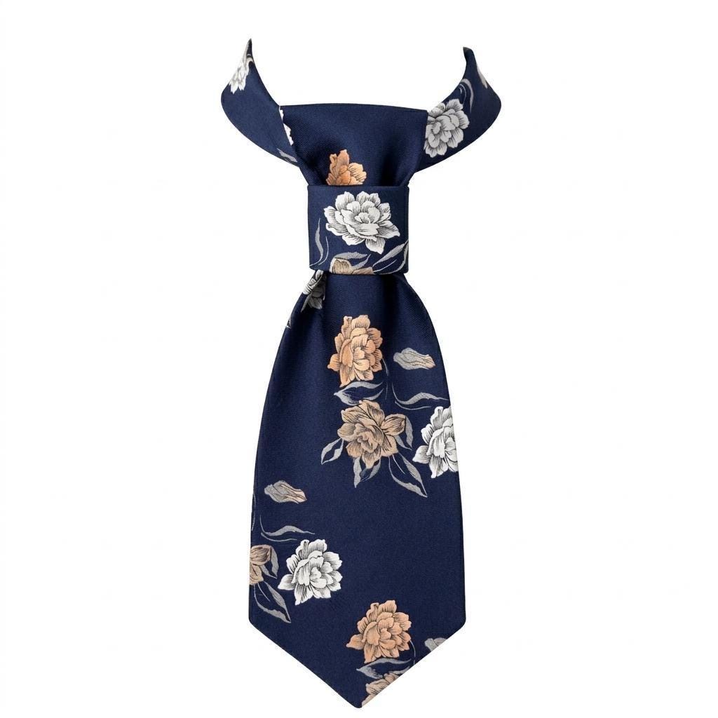 1970s Floral Tie for Women - Fashion Statement Necktie - Navy Blue Reworked Disco Era Tie - Adjustable Neckband - Sustainable fashion