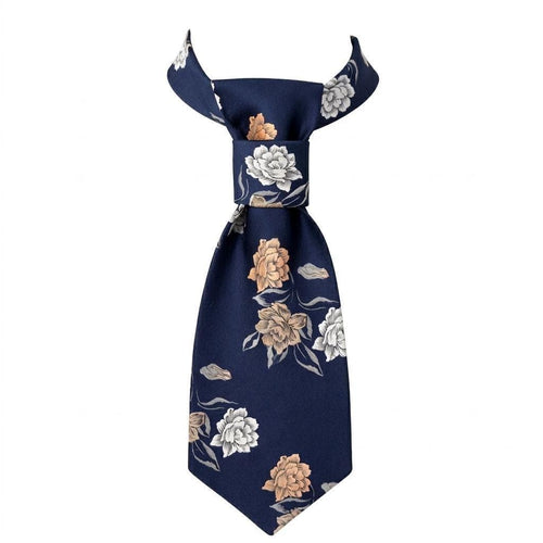 1970s Floral Tie for Women - Fashion Statement Necktie - Navy Blue Reworked Disco Era Tie - Adjustable Neckband - Sustainable fashion