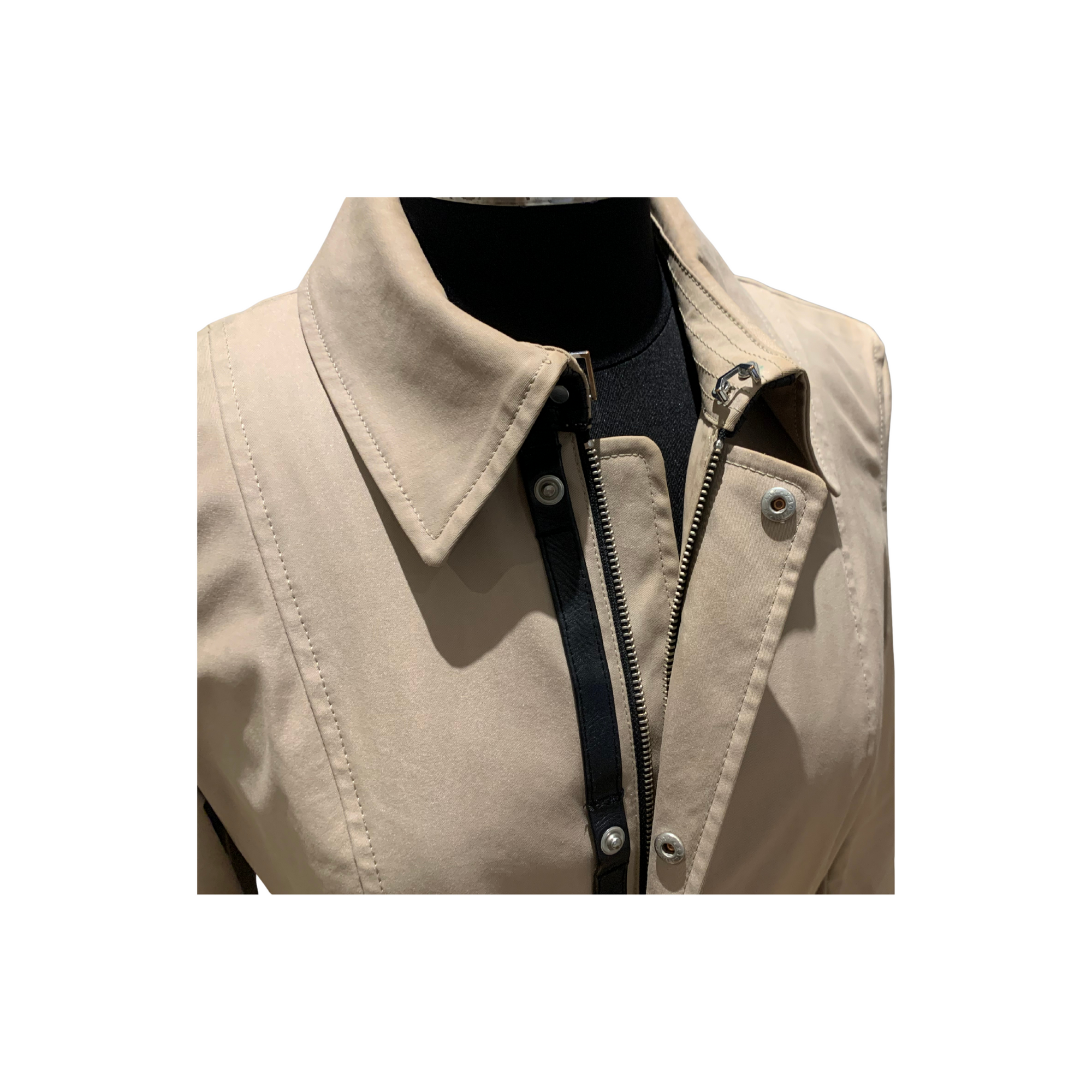 Detail of black collar on Mackage trench coat