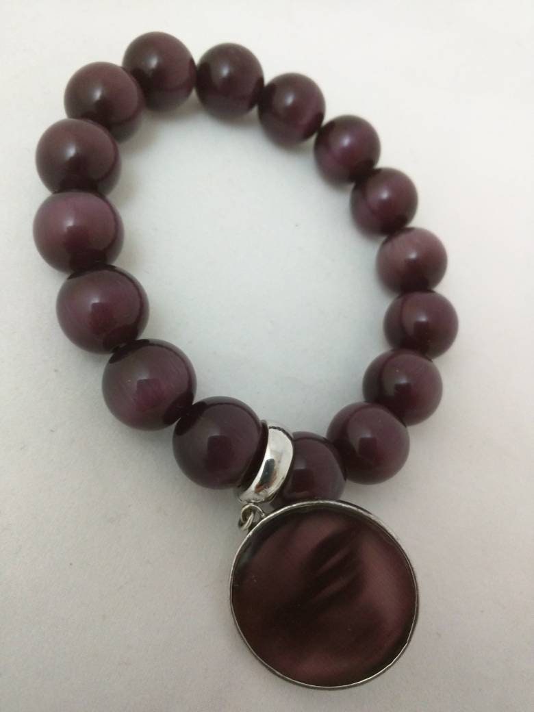 Handcrafted purple tiger eye gemstone bracelet, natural stones, butterfly charm
