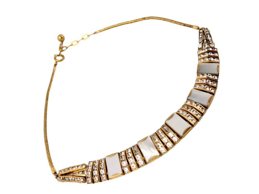 Vintage Egyptian Revival Necklace – Mother of Pearl & Brass, Esha Randel for Doso, Statement Pendant Necklace