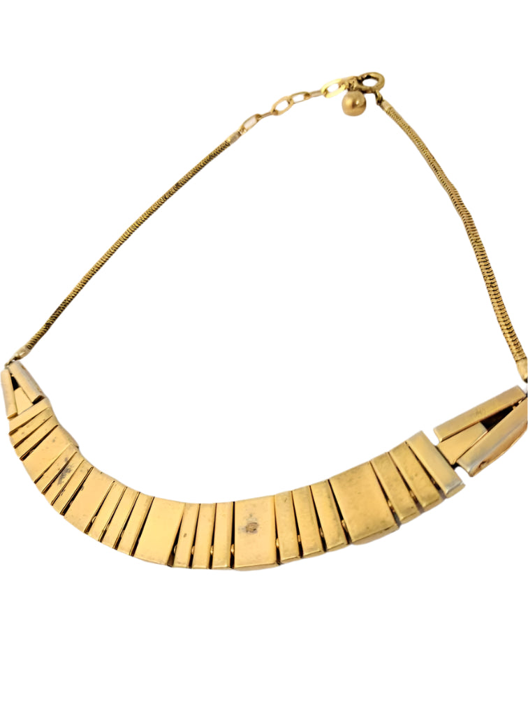 Vintage Egyptian Revival Necklace – Mother of Pearl & Brass, Esha Randel for Doso, Statement Pendant Necklace