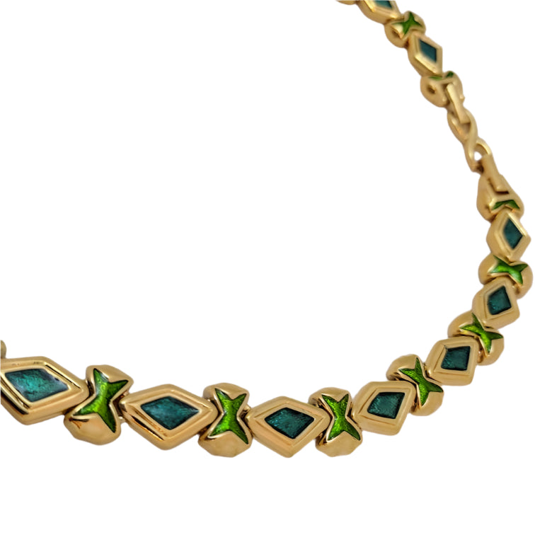 Fabulous Vintage D’ORLANE Gold-Plated Choker and Bracelet Set – Emerald & Granny Smith Enamel