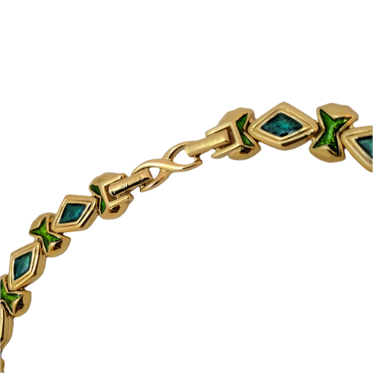 Fabulous Vintage D’ORLANE Gold-Plated Choker and Bracelet Set – Emerald & Granny Smith Enamel