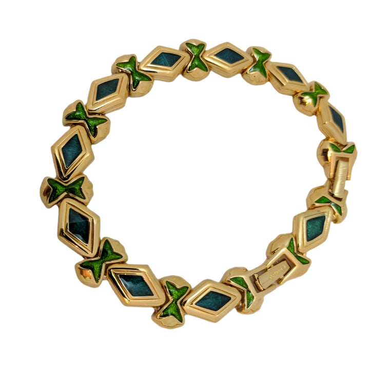 Fabulous Vintage D’ORLANE Gold-Plated Choker and Bracelet Set – Emerald & Granny Smith Enamel
