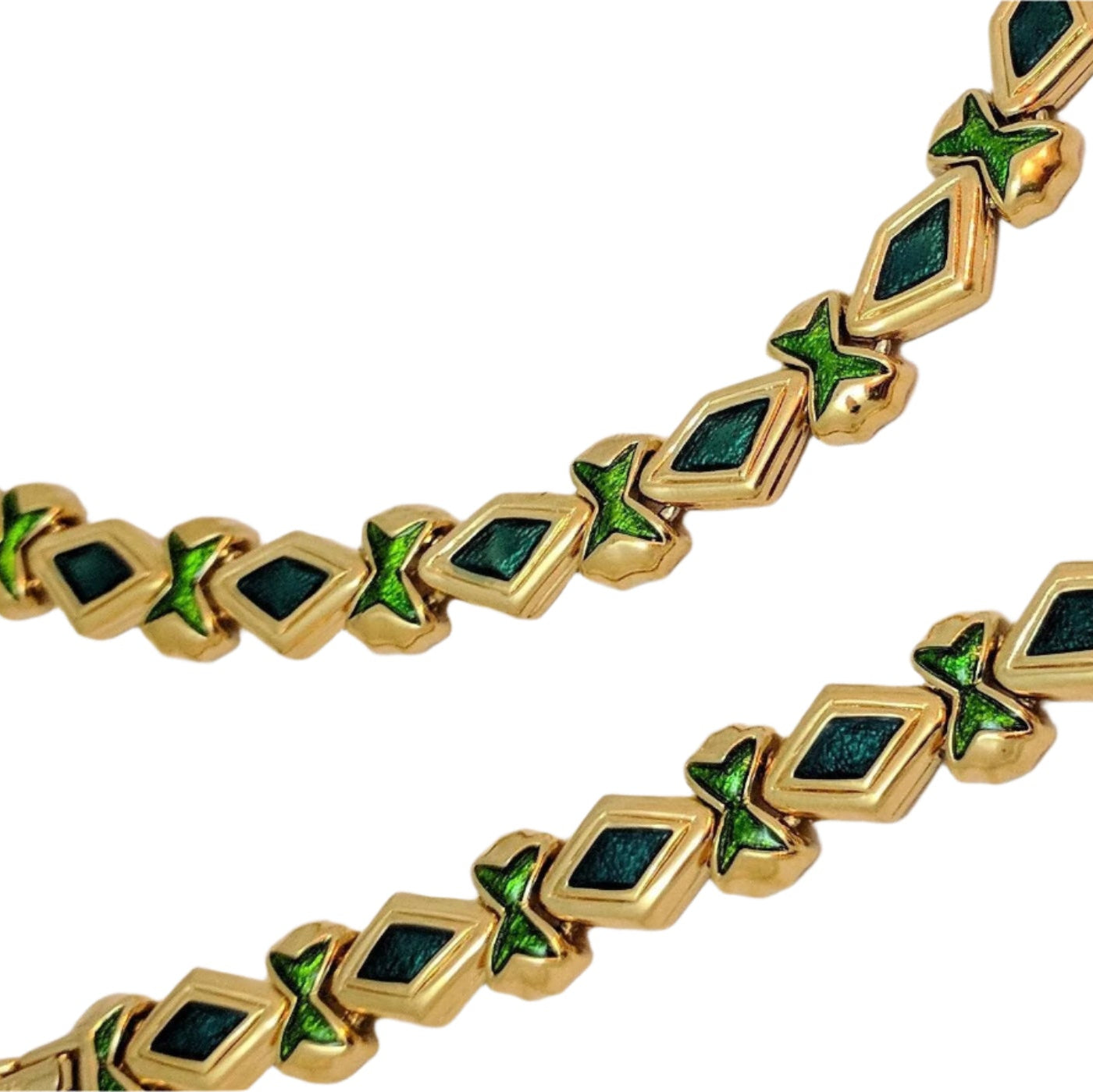 Fabulous Vintage D’ORLANE Gold-Plated Choker and Bracelet Set – Emerald & Granny Smith Enamel