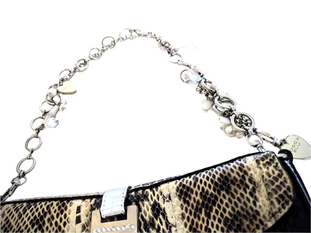 Statement luxury shoulder bag, Italian-made, Tosca Blu logo, leather-lined interior