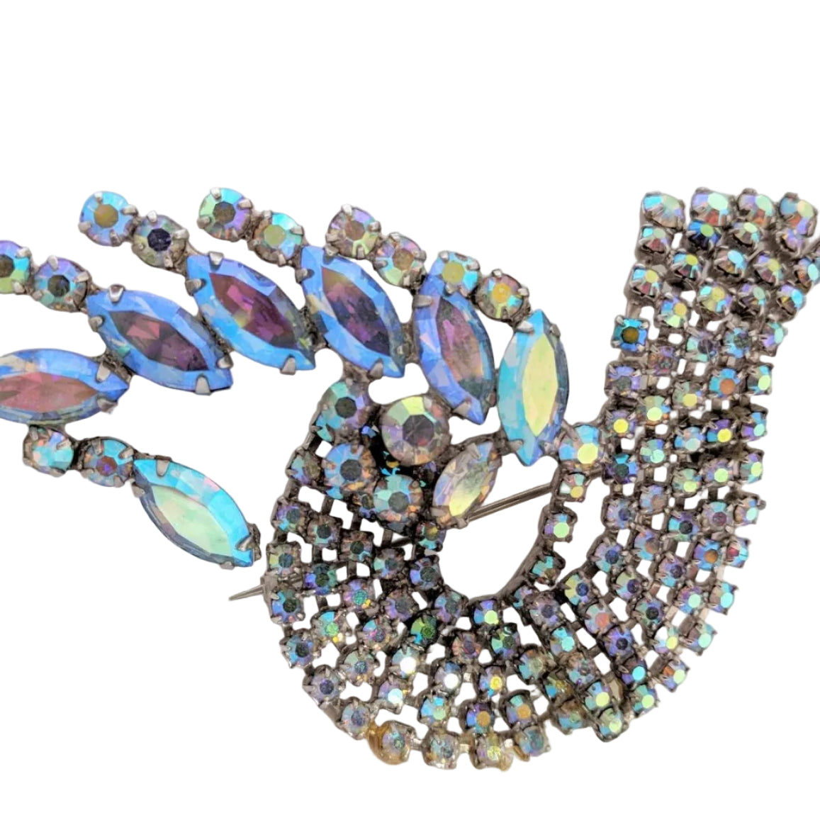 Pierre Bird of Paradise oversized brooch, Aurora Borealis crystals, signed - Signed Pierre oversized brooch