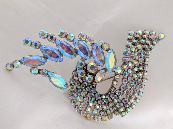 Pierre Bird of Paradise oversized brooch, Aurora Borealis crystals, signed - Signed Pierre oversized brooch