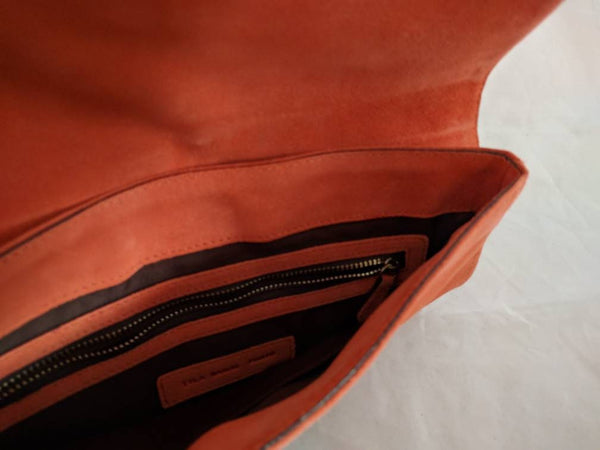 Tila March Romy clutch in burnt orange suede, fold-over designer evening bag - High-end suede clutch by Tila March, Romy model, great condition, 10.5&quot; x 7.5&quot;