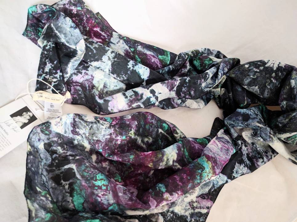 RARE Front Row Society Scarf – The Colored Rock by Milka Rodic, Tie-Dye Oblong Scarf, Silk & Cotton, 22" x 74", New with Tags