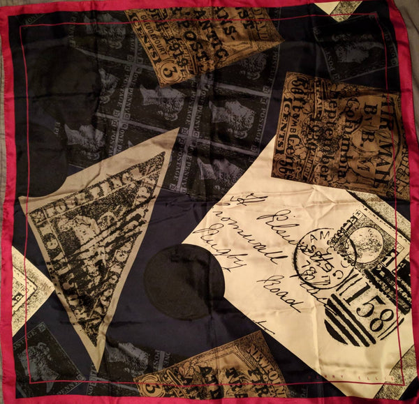 PERRY ELLIS scarf - Postage and Stamps design - headscarf Made in Italy