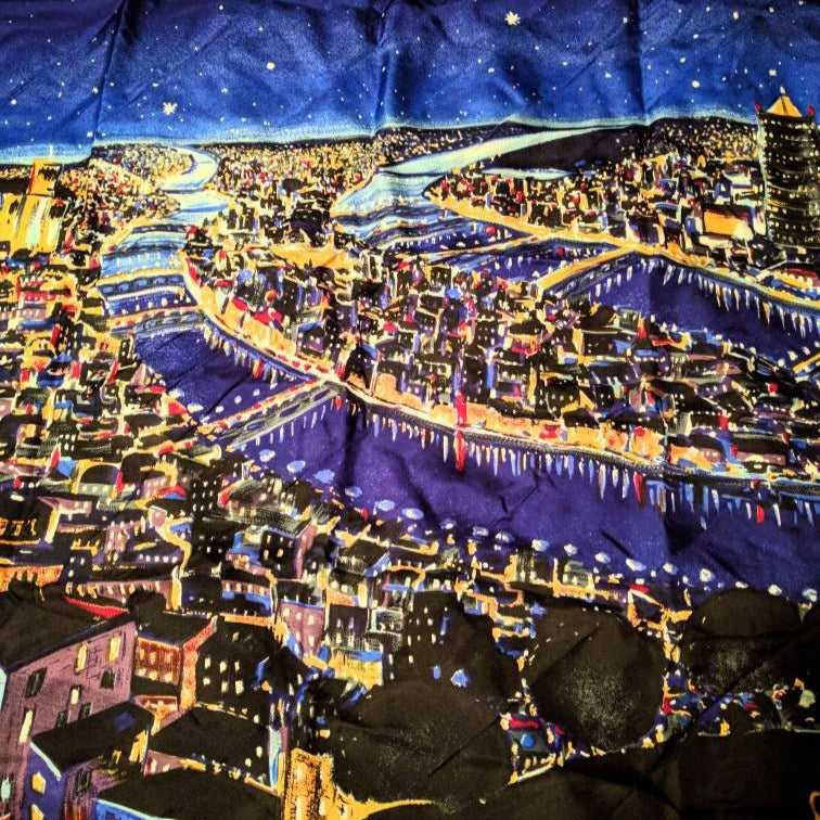 Hand-Painted Italian Silk Scarf – ‘Starry Paris Night’ | Firenze Art Scarf