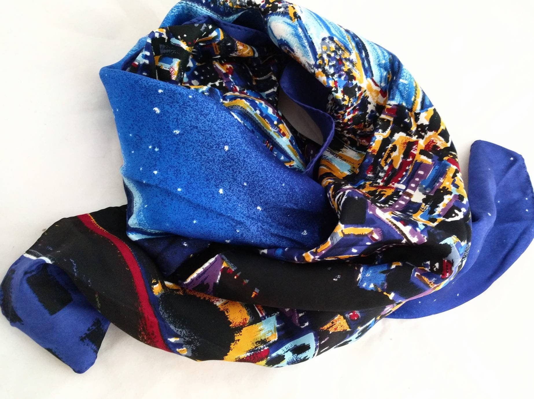 Hand-Painted Italian Silk Scarf – “Starry Paris Night,” Made in Firenze, Italy, Collectible Art Scarf, Headscarf/Wrap, Unique Gift