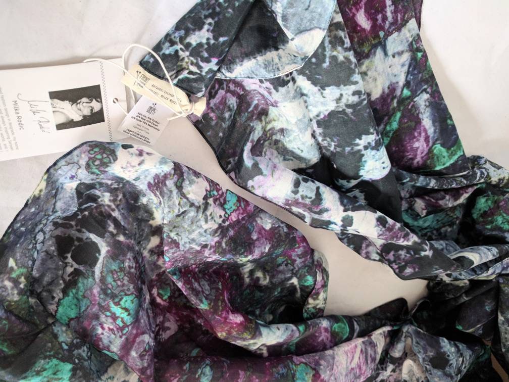 RARE Front Row Society Scarf – The Colored Rock by Milka Rodic, Tie-Dye Oblong Scarf, Silk & Cotton, 22" x 74", New with Tags