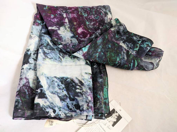 RARE Front Row Society Scarf – The Colored Rock by Milka Rodic, Tie-Dye Oblong Scarf, Silk & Cotton, 22" x 74", New with Tags