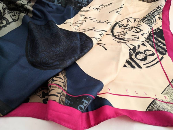 PERRY ELLIS scarf - Postage and Stamps design - headscarf Made in Italy