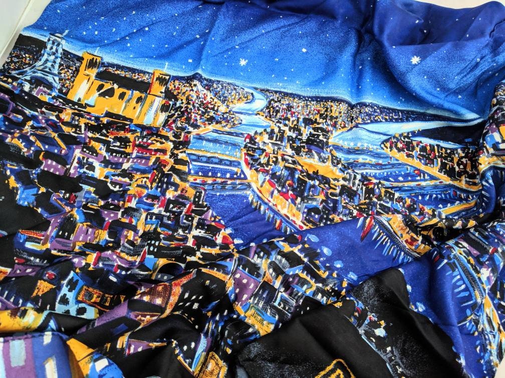 Hand-Painted Italian Silk Scarf – ‘Starry Paris Night’ | Firenze Art Scarf