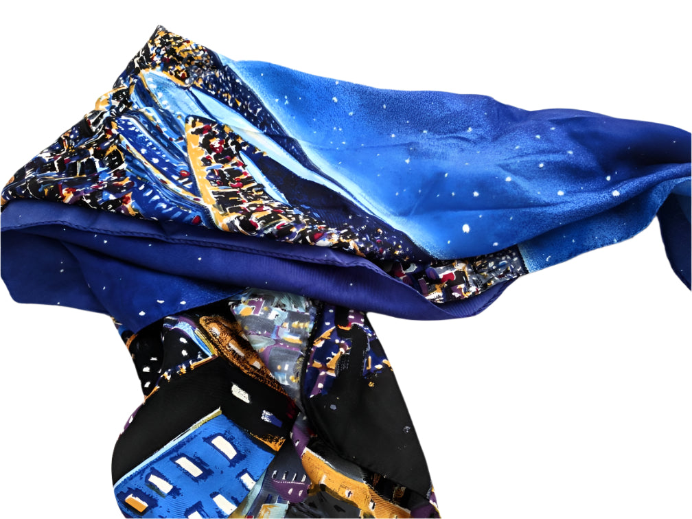Hand-Painted Italian Silk Scarf – ‘Starry Paris Night’ | Firenze Art Scarf