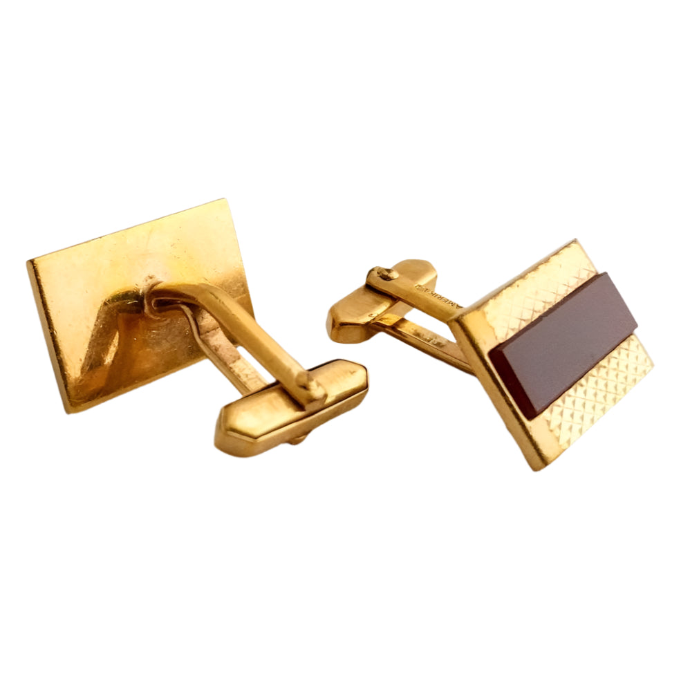 Vintage cufflinks by AMERIK - Carnelian glass and gold plated cufflinks
