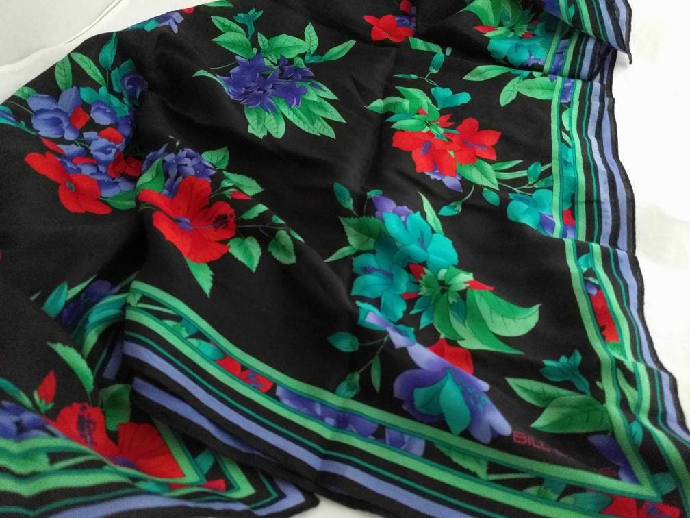 BILL BLASS - Fall Flowers!! - gorgeous silk care de soie - headscarf