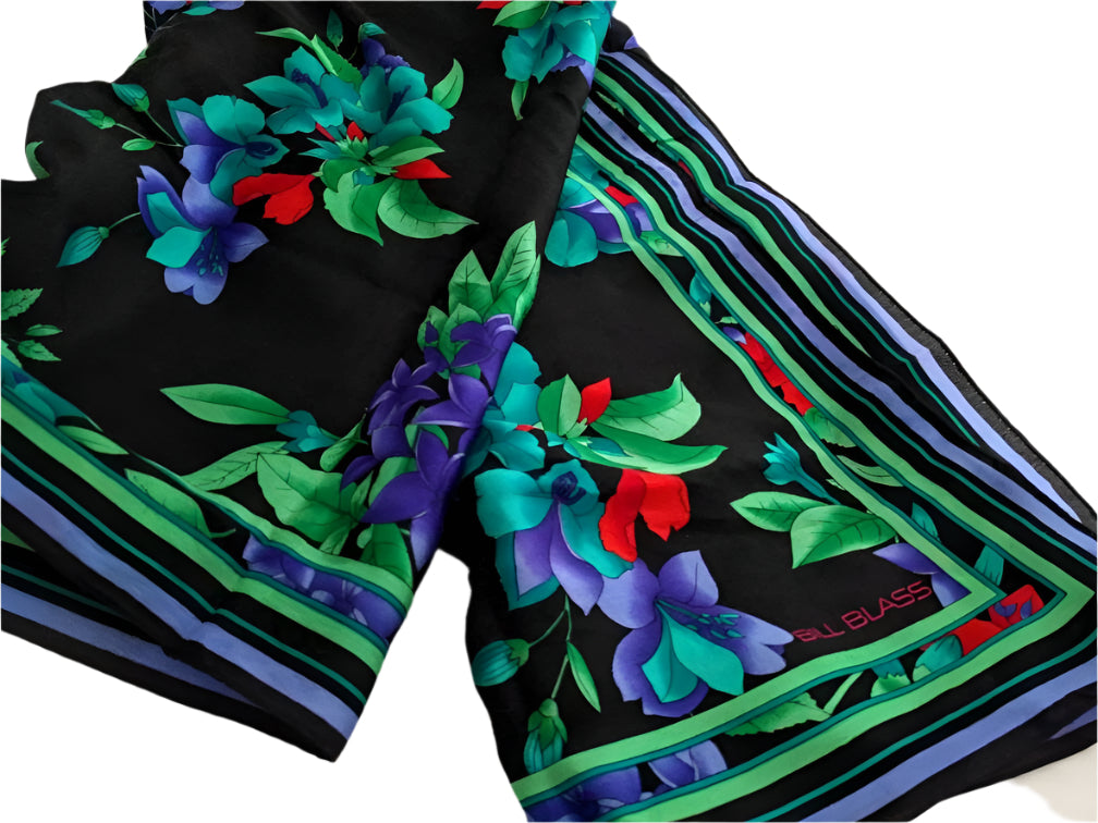 BILL BLASS - Fall Flowers!! - gorgeous silk care de soie - headscarf