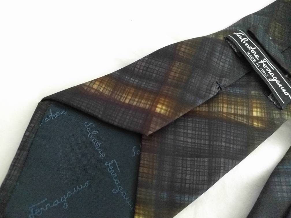 Salvatore Ferragamo Men's Silk Tie - Midnight Blue Plaid, Luxury 100% Silk Designer Tie, Made in Italy, Perfect for Any Occasion