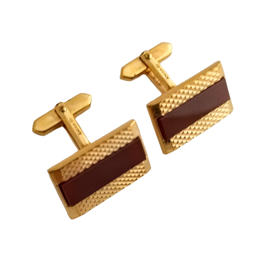 Vintage cufflinks by AMERIK - Carnelian glass and gold plated cufflinks