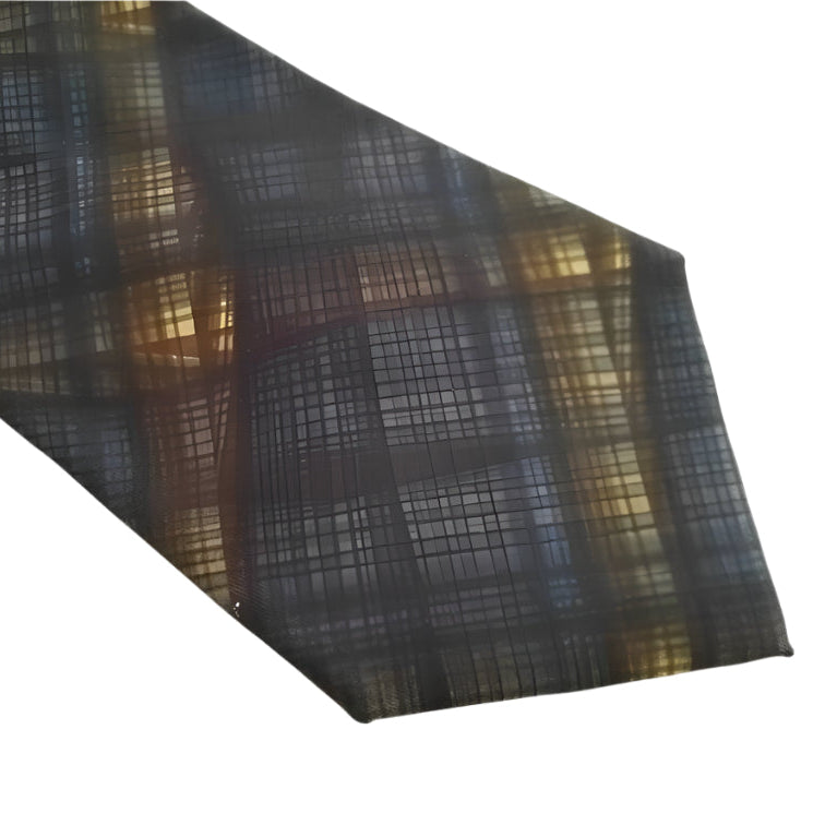 Salvatore Ferragamo Men's Silk Tie - Midnight Blue Plaid, Luxury 100% Silk Designer Tie, Made in Italy, Perfect for Any Occasion