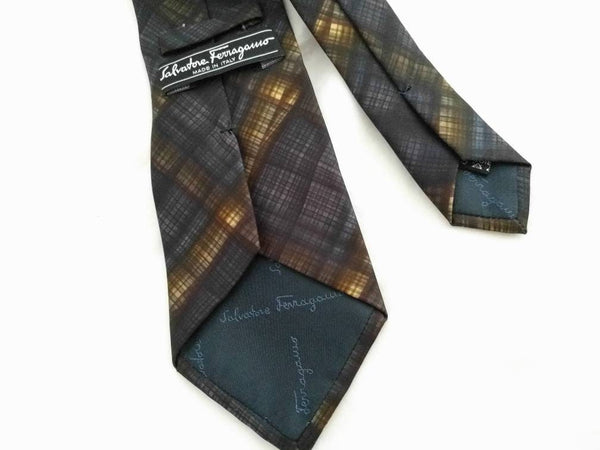 Salvatore Ferragamo Men's Silk Tie - Midnight Blue Plaid, Luxury 100% Silk Designer Tie, Made in Italy, Perfect for Any Occasion