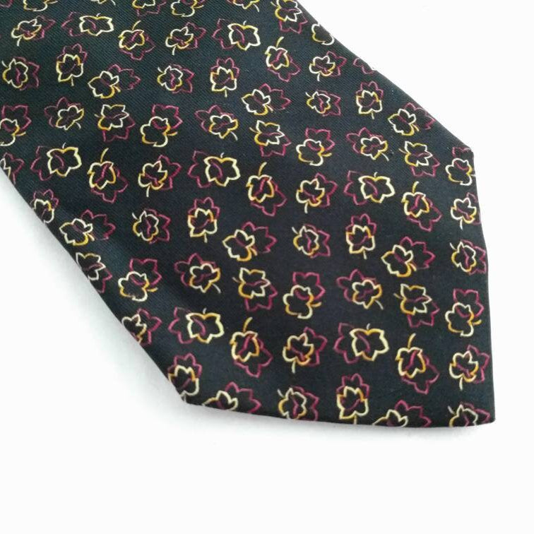 Salvatore Ferragamo Men’s Silk Tie – Black with Leaf Print, 100% Silk, Made in Italy, Luxury Designer Tie