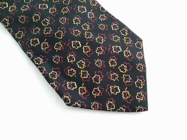 Salvatore Ferragamo Men’s Silk Tie – Black with Leaf Print, 100% Silk, Made in Italy, Luxury Designer Tie