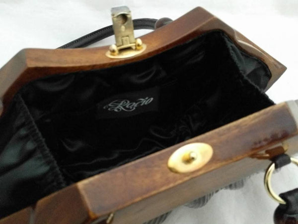 Rare ROCIO Wooden Purse – Eco-Friendly Sculpted Acacia Wood Handbag, Luxury Designer Bag with Leather Handles, Sustainable Fashion